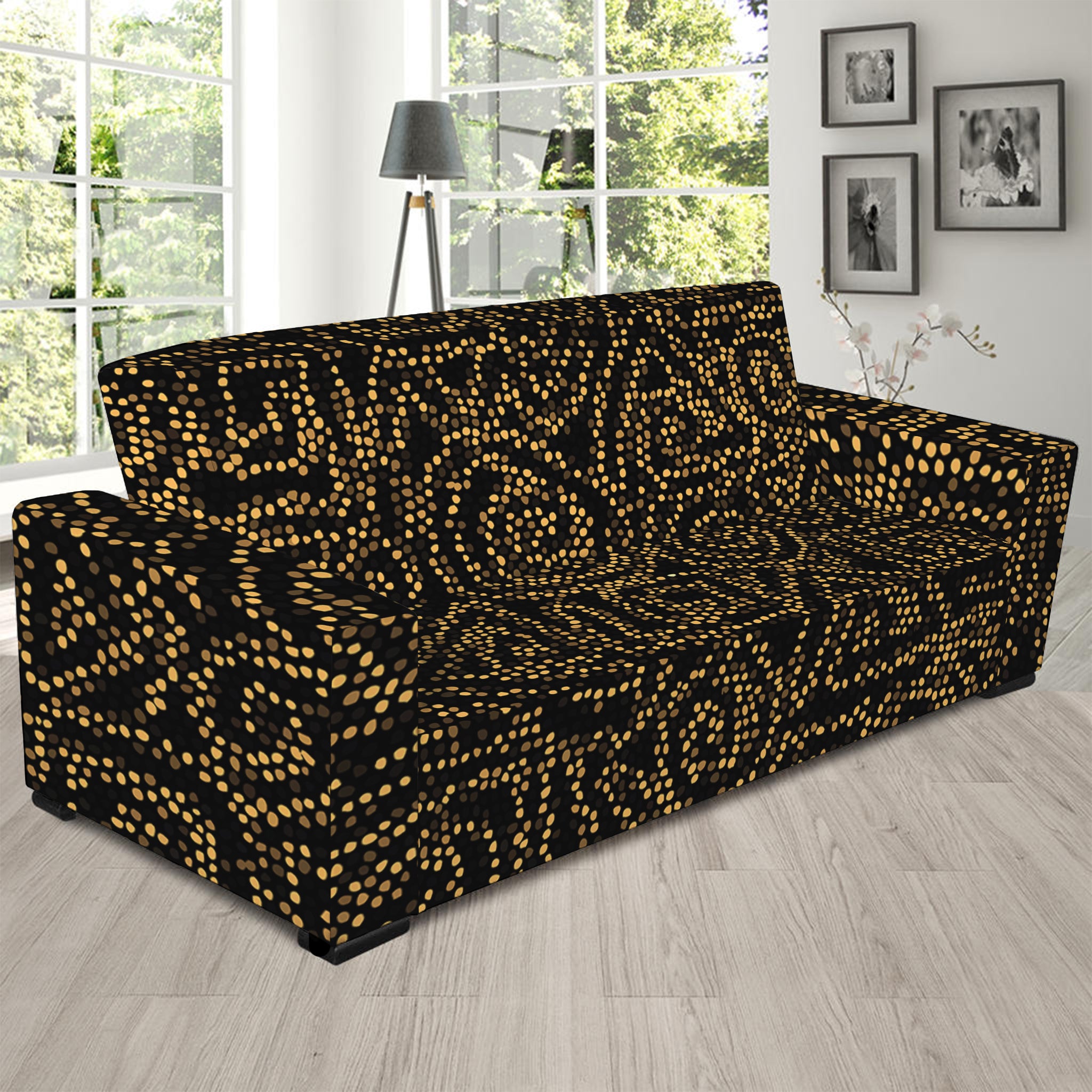 Black And Gold African Afro Print Sofa Slipcover