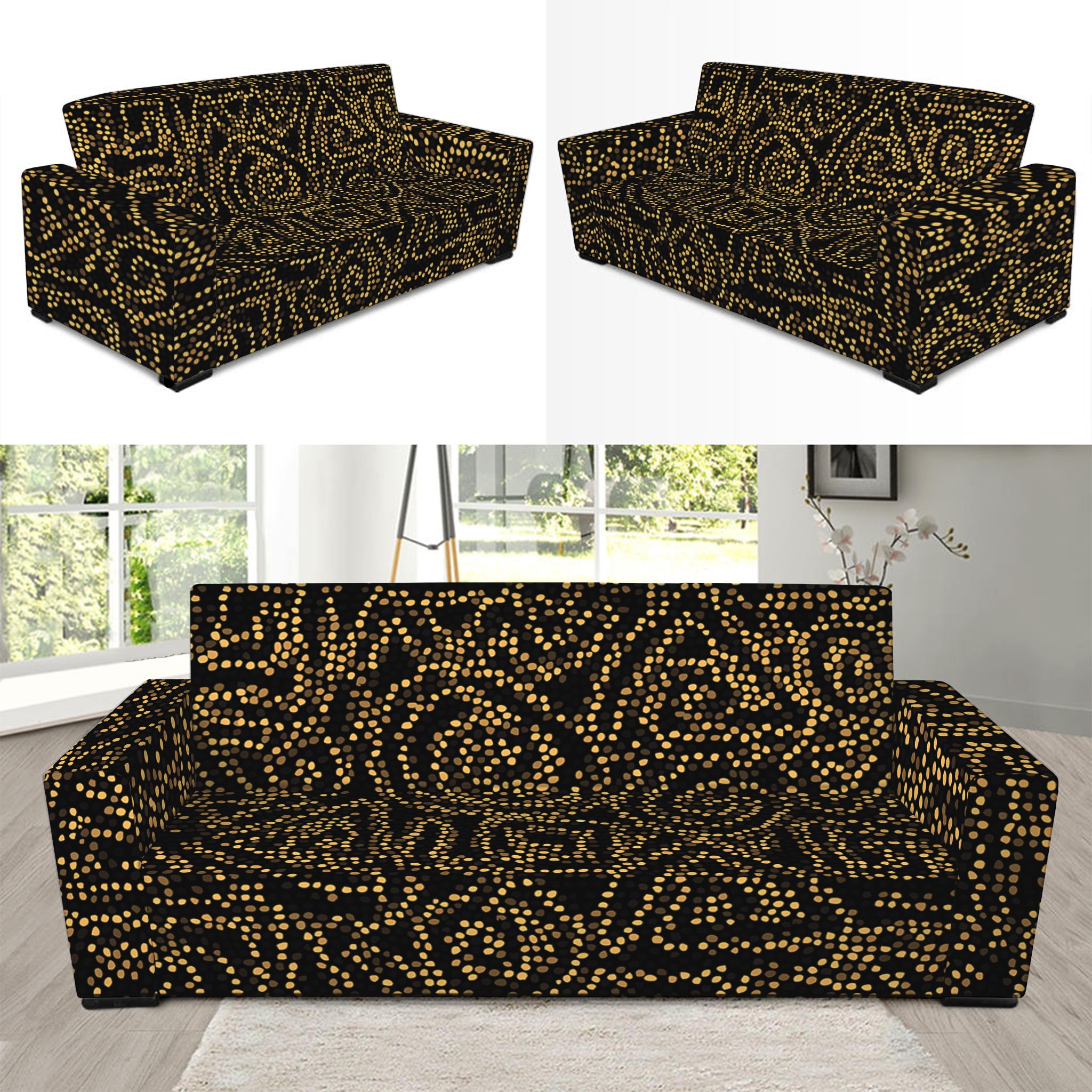 Black And Gold African Afro Print Sofa Slipcover