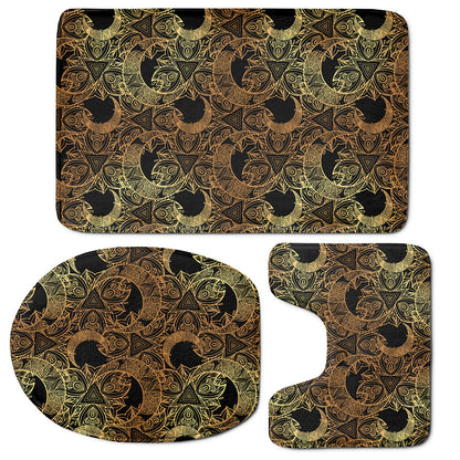 Black And Gold Celestial Pattern Print 3 Piece Bath Mat Set