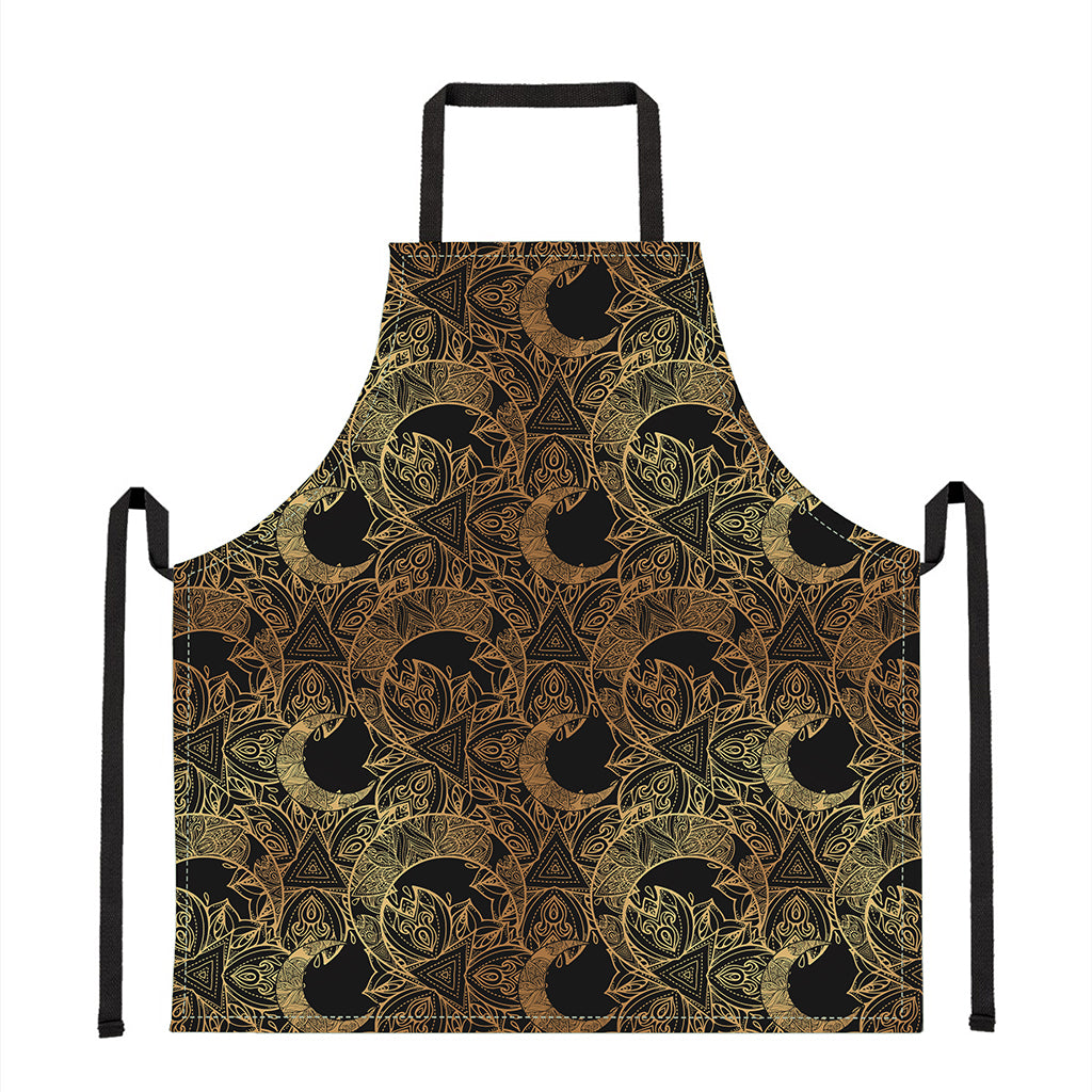 Black And Gold Celestial Pattern Print Apron