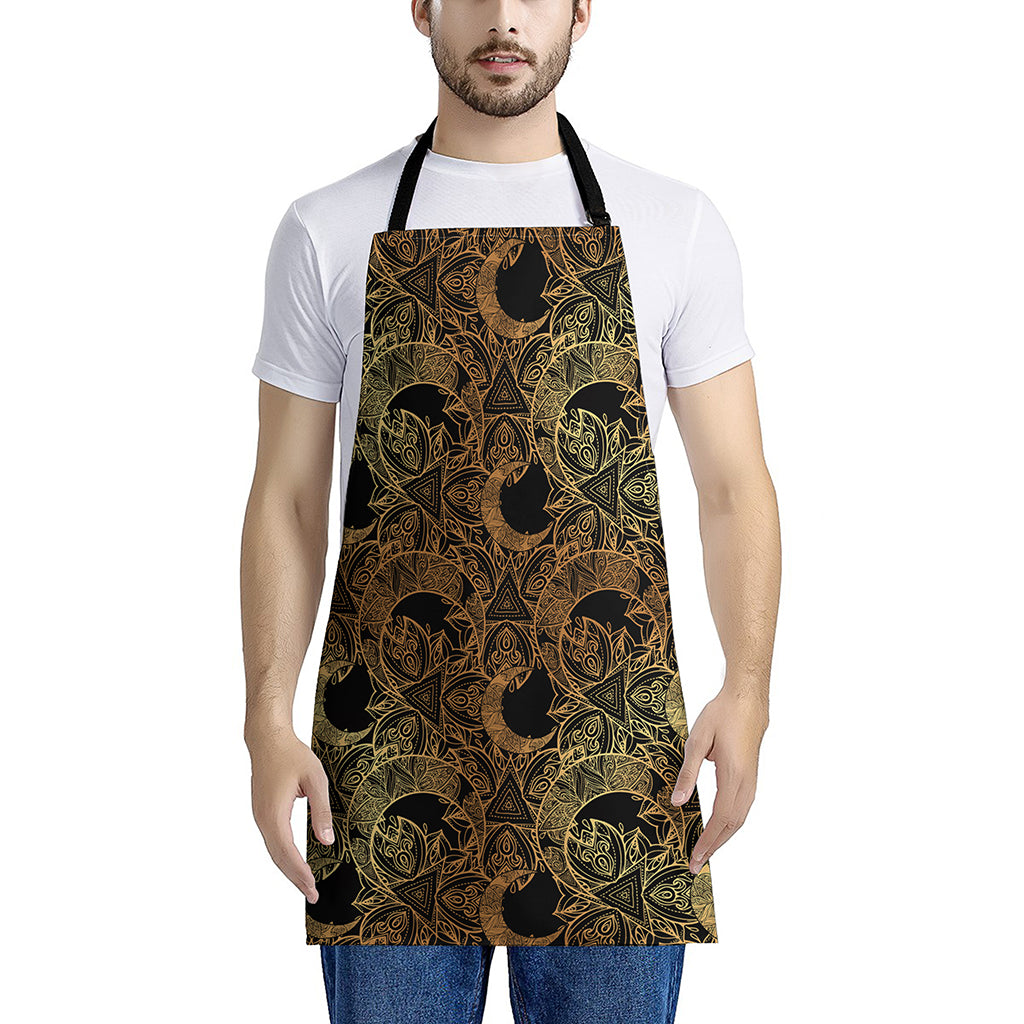 Black And Gold Celestial Pattern Print Apron