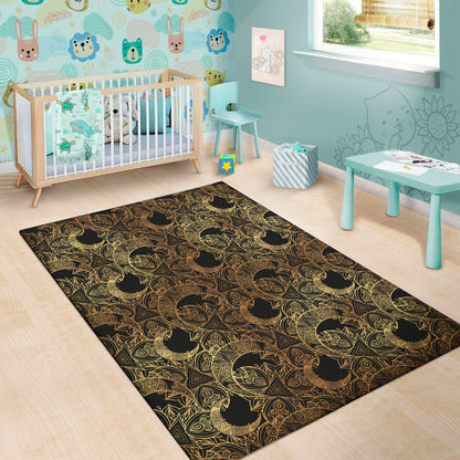 Black And Gold Celestial Pattern Print Area Rug