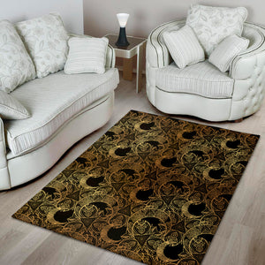 Black And Gold Celestial Pattern Print Area Rug