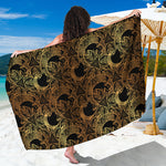 Black And Gold Celestial Pattern Print Beach Sarong Wrap