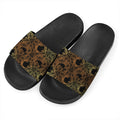 Black And Gold Celestial Pattern Print Black Slide Sandals