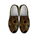 Black And Gold Celestial Pattern Print Black Slip On Shoes