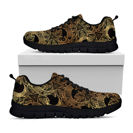 Black And Gold Celestial Pattern Print Black Sneakers