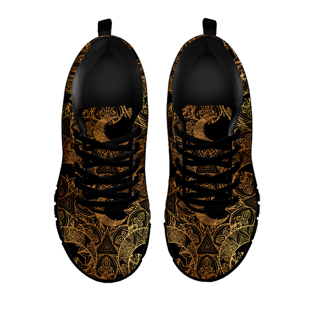 Black And Gold Celestial Pattern Print Black Sneakers