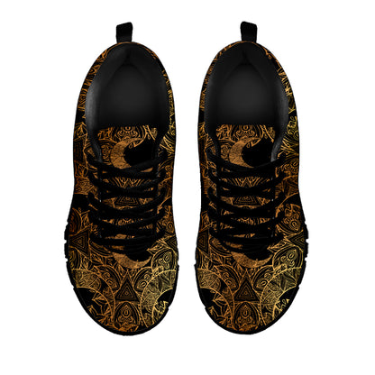 Black And Gold Celestial Pattern Print Black Sneakers