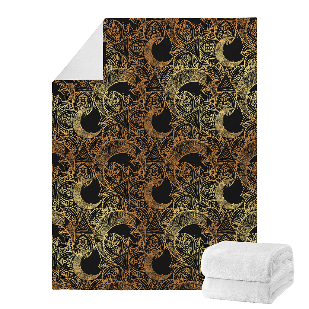 Black And Gold Celestial Pattern Print Blanket