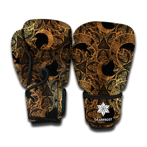 Black And Gold Celestial Pattern Print Boxing Gloves