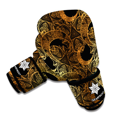 Black And Gold Celestial Pattern Print Boxing Gloves