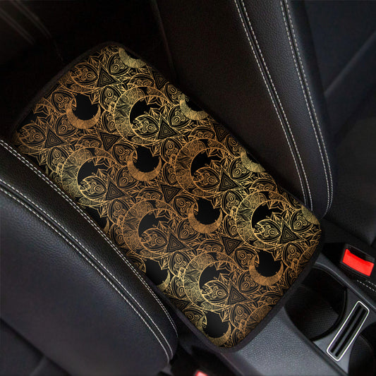 Black And Gold Celestial Pattern Print Car Center Console Cover
