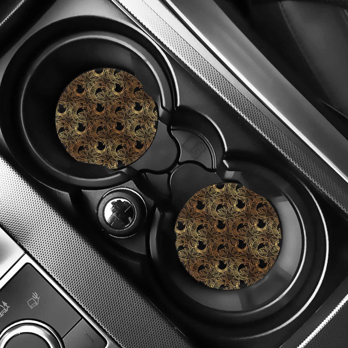 Black And Gold Celestial Pattern Print Car Coasters