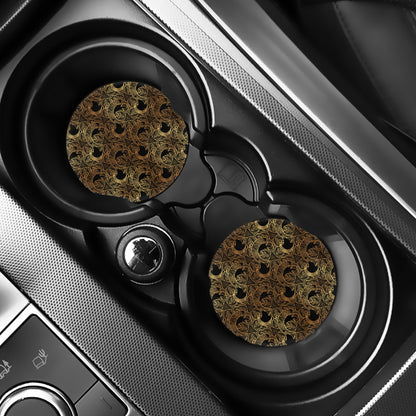 Black And Gold Celestial Pattern Print Car Coasters