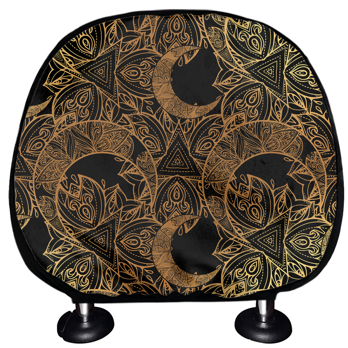 Black And Gold Celestial Pattern Print Car Headrest Covers