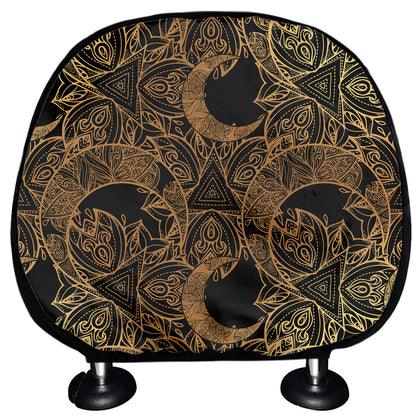 Black And Gold Celestial Pattern Print Car Headrest Covers