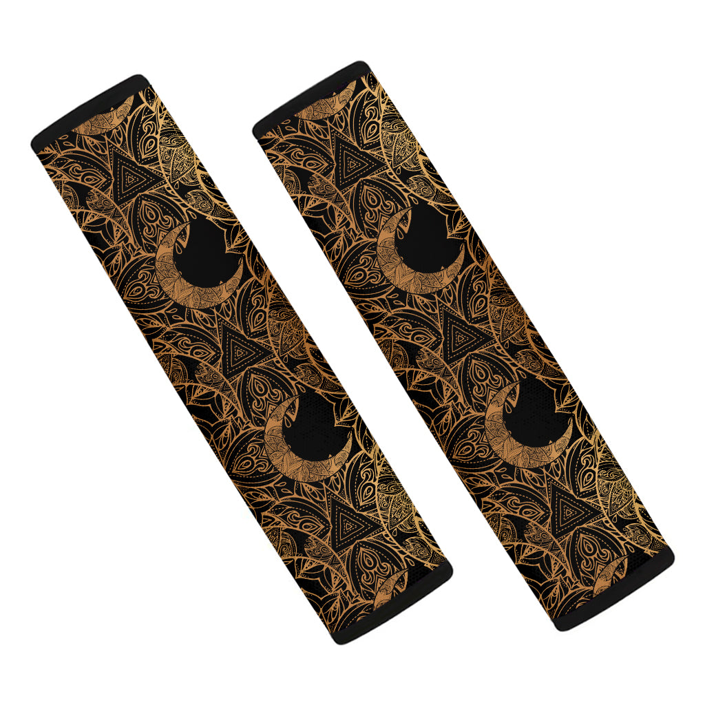 Black And Gold Celestial Pattern Print Car Seat Belt Covers