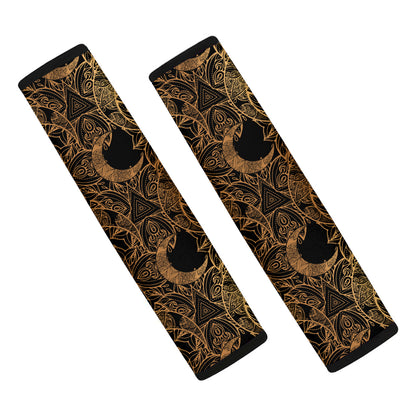 Black And Gold Celestial Pattern Print Car Seat Belt Covers
