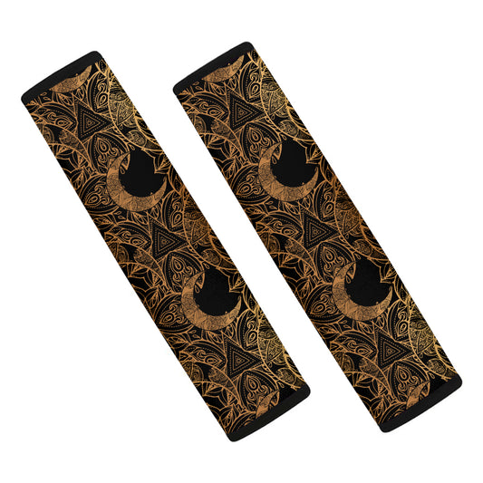 Black And Gold Celestial Pattern Print Car Seat Belt Covers