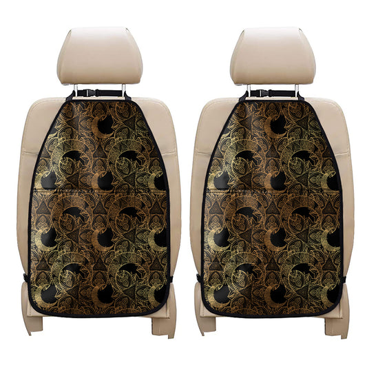 Black And Gold Celestial Pattern Print Car Seat Organizers