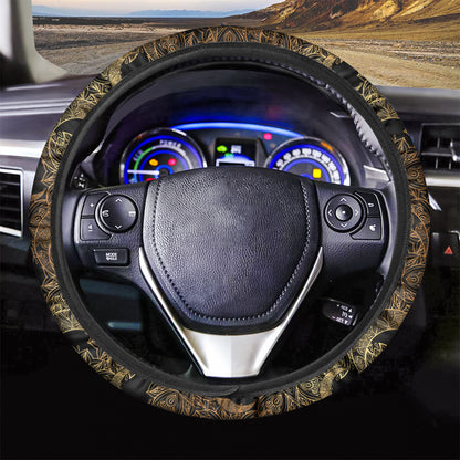 Black And Gold Celestial Pattern Print Car Steering Wheel Cover