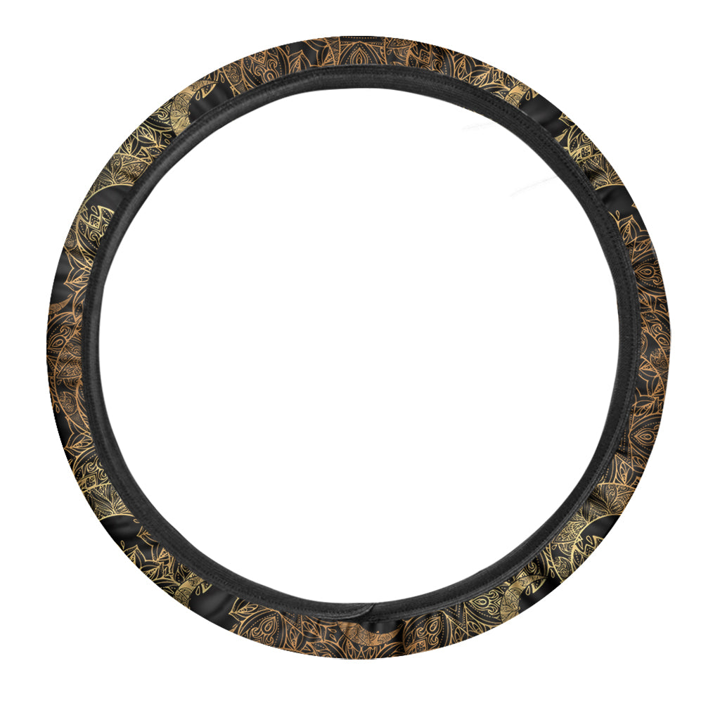 Black And Gold Celestial Pattern Print Car Steering Wheel Cover