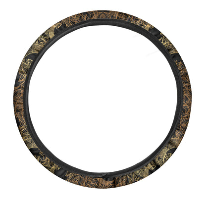 Black And Gold Celestial Pattern Print Car Steering Wheel Cover
