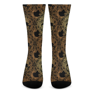 Black And Gold Celestial Pattern Print Crew Socks