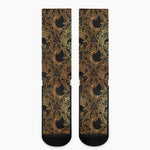 Black And Gold Celestial Pattern Print Crew Socks