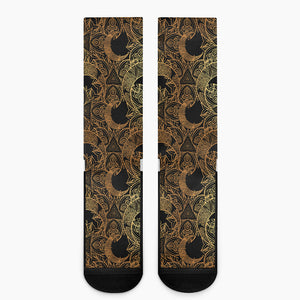 Black And Gold Celestial Pattern Print Crew Socks