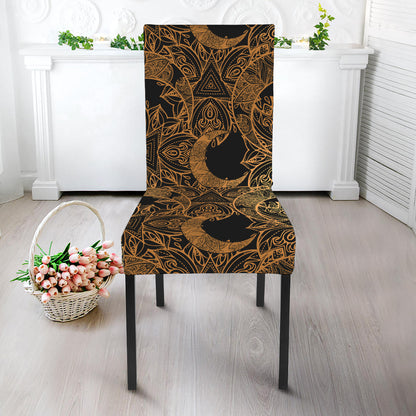 Black And Gold Celestial Pattern Print Dining Chair Slipcover