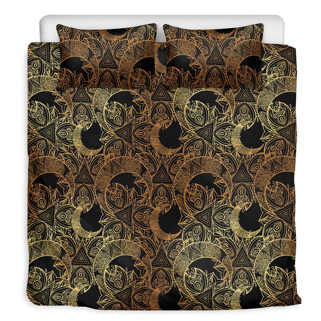 Black And Gold Celestial Pattern Print Duvet Cover Bedding Set