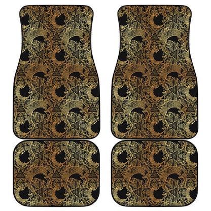 Black And Gold Celestial Pattern Print Front and Back Car Floor Mats