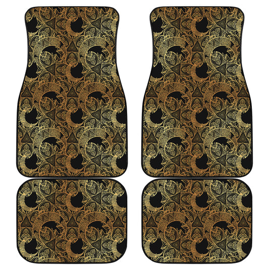 Black And Gold Celestial Pattern Print Front and Back Car Floor Mats