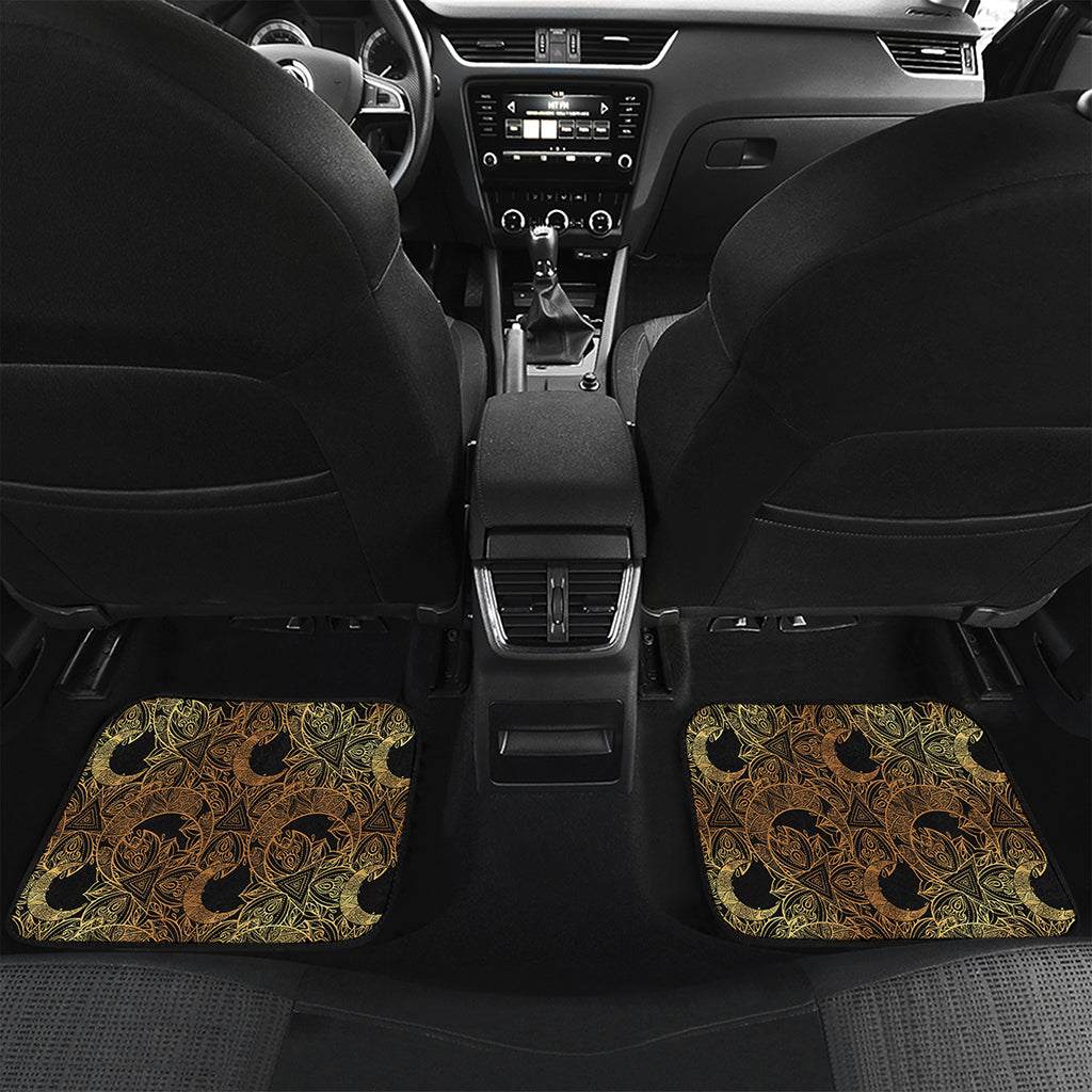 Black And Gold Celestial Pattern Print Front and Back Car Floor Mats
