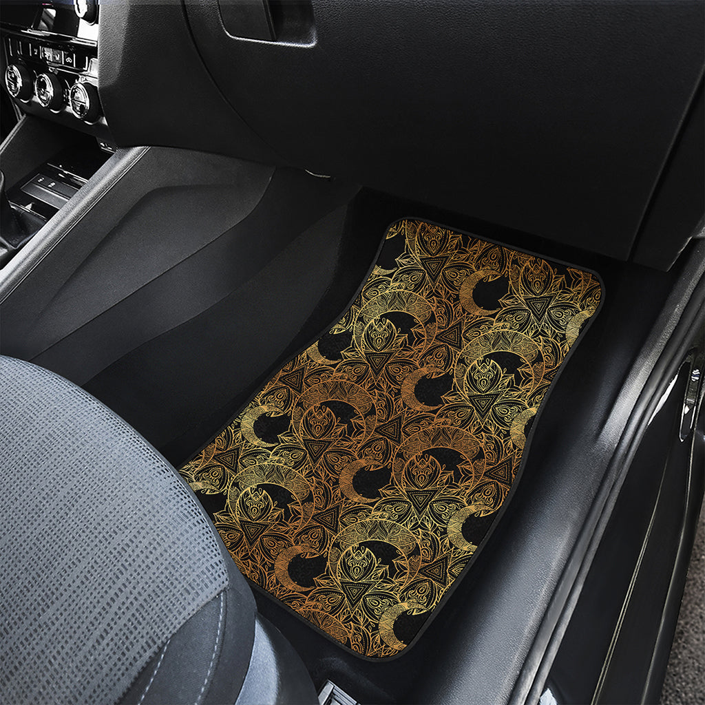 Black And Gold Celestial Pattern Print Front and Back Car Floor Mats
