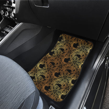Black And Gold Celestial Pattern Print Front and Back Car Floor Mats