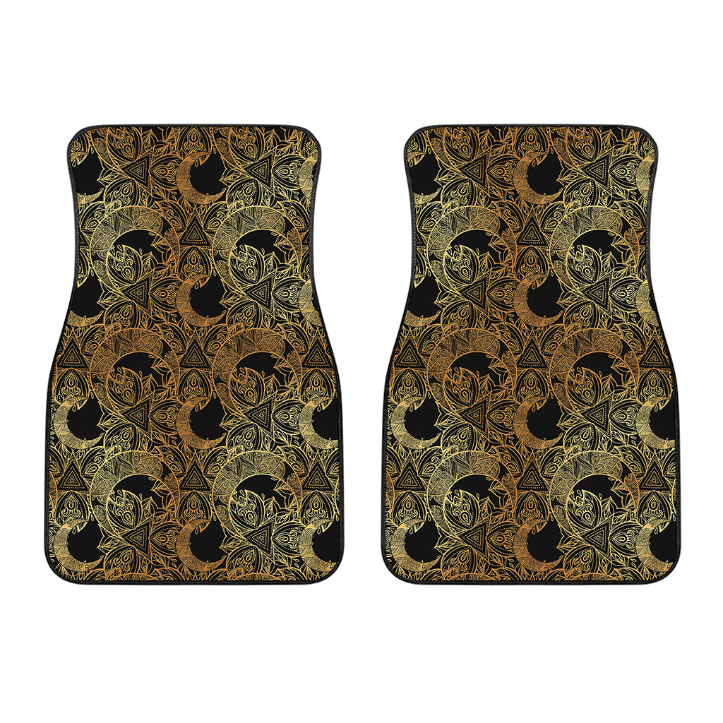 Black And Gold Celestial Pattern Print Front Car Floor Mats