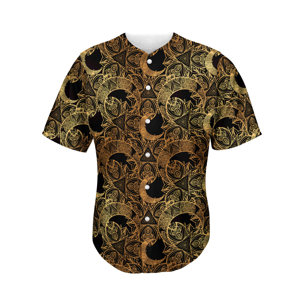 Black And Gold Celestial Pattern Print Men's Baseball Jersey