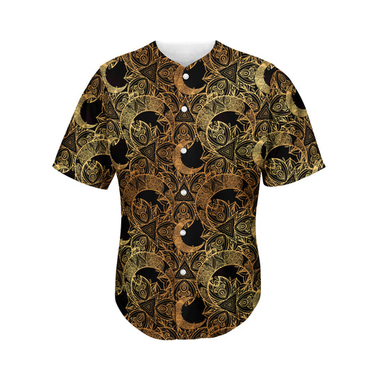 Black And Gold Celestial Pattern Print Men's Baseball Jersey