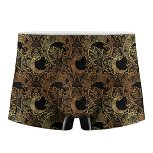 Black And Gold Celestial Pattern Print Men's Boxer Briefs