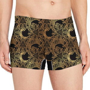 Black And Gold Celestial Pattern Print Men's Boxer Briefs