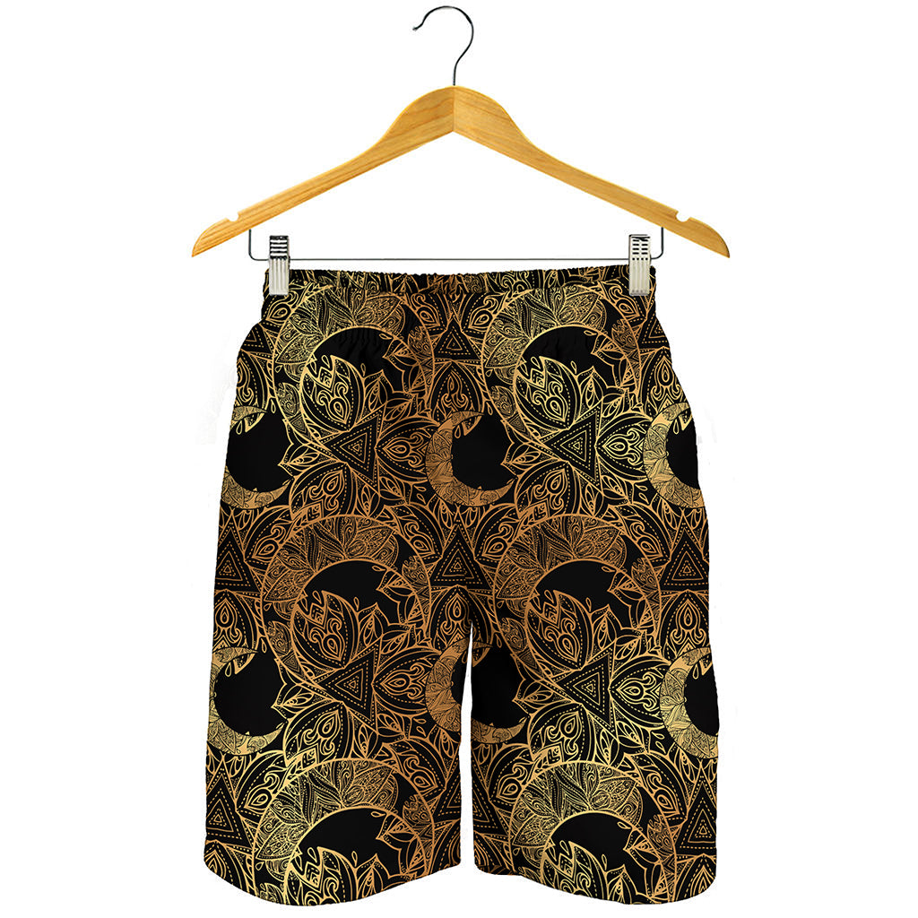 Black And Gold Celestial Pattern Print Men's Shorts