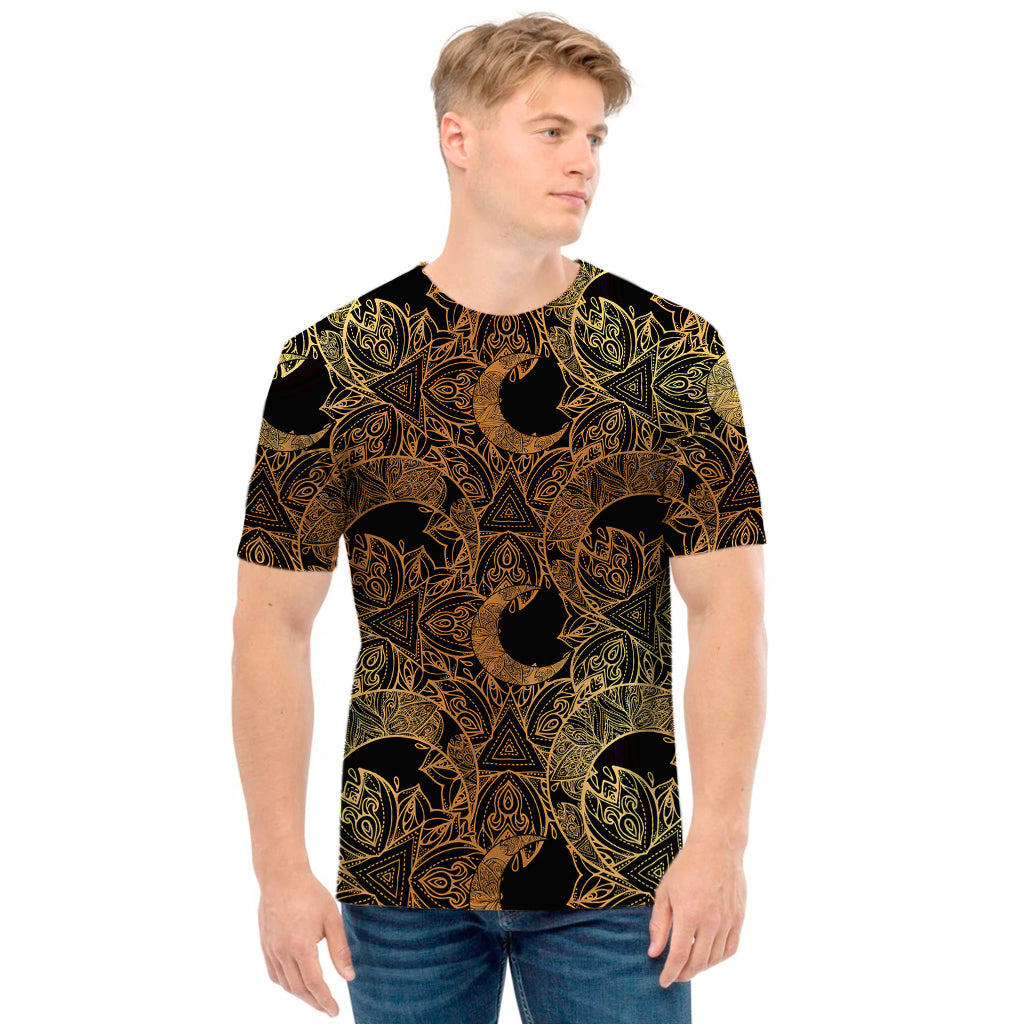 Black And Gold Celestial Pattern Print Men's T-Shirt