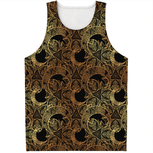 Black And Gold Celestial Pattern Print Men's Tank Top