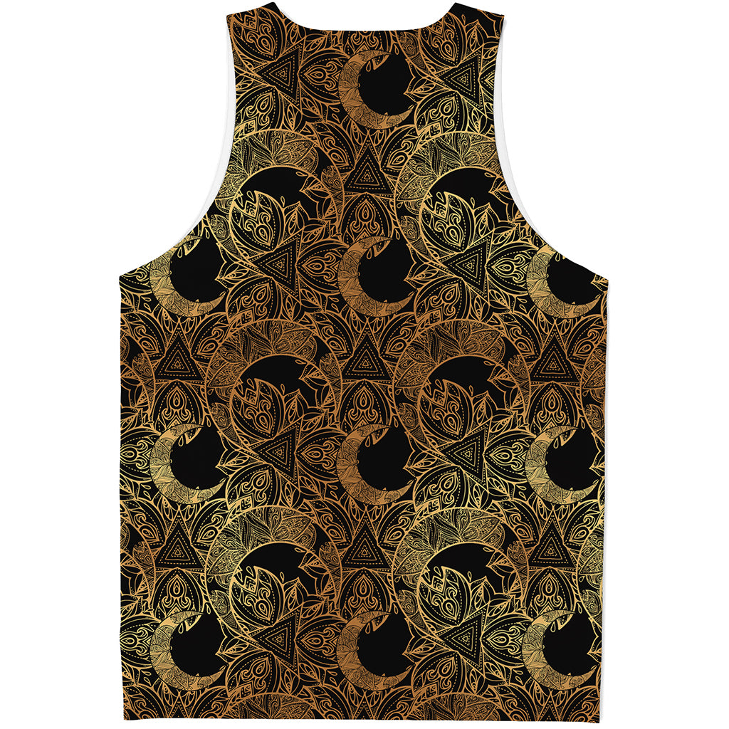 Black And Gold Celestial Pattern Print Men's Tank Top