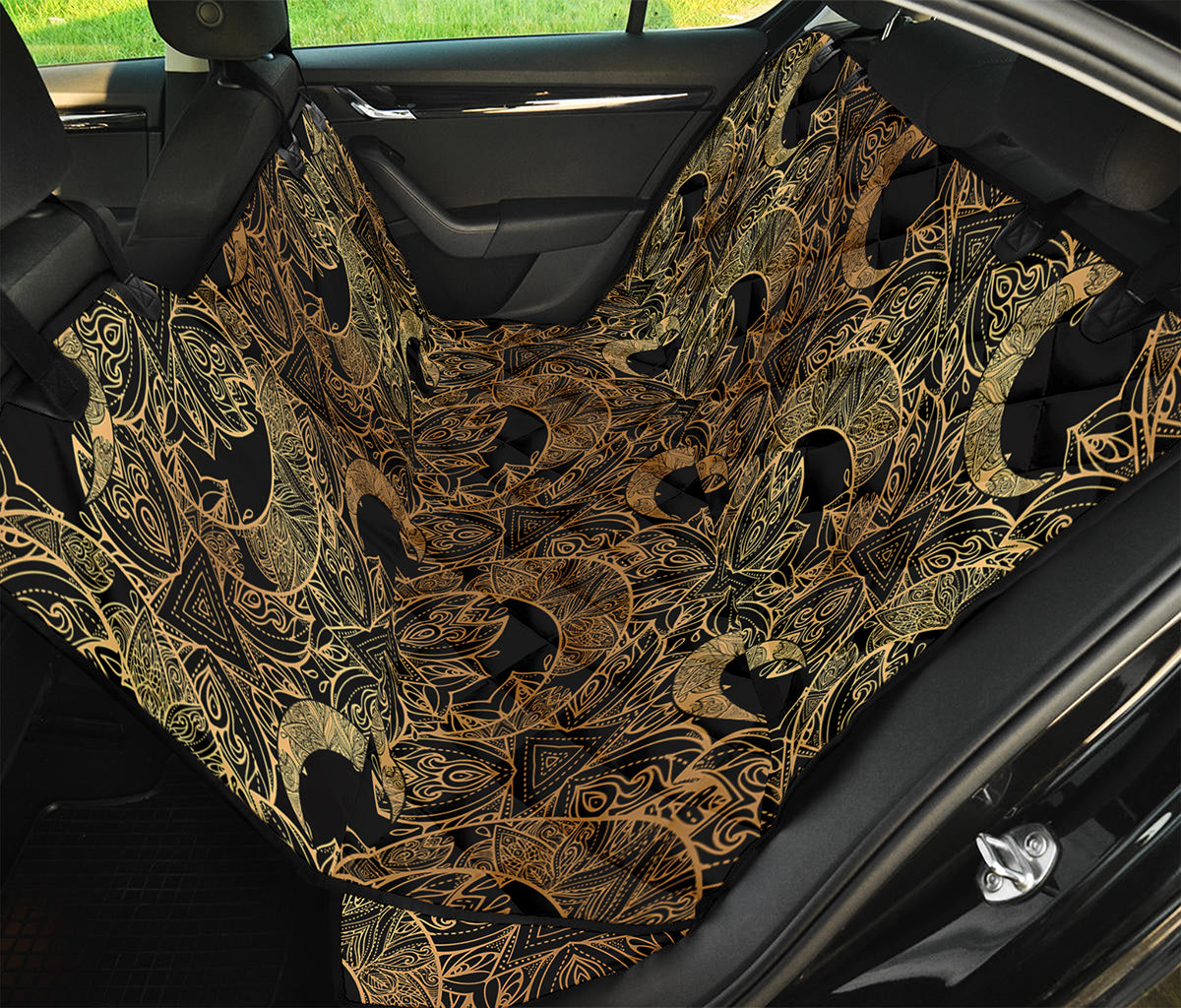 Black And Gold Celestial Pattern Print Pet Car Back Seat Cover