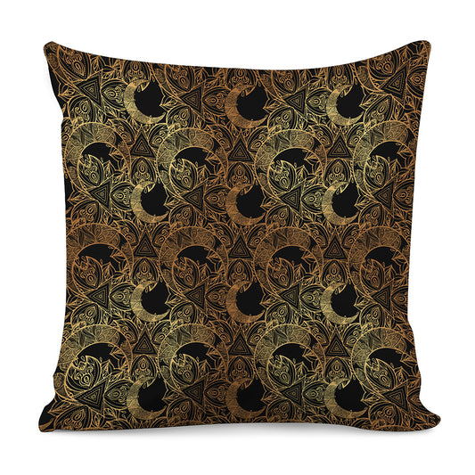 Black And Gold Celestial Pattern Print Pillow Cover