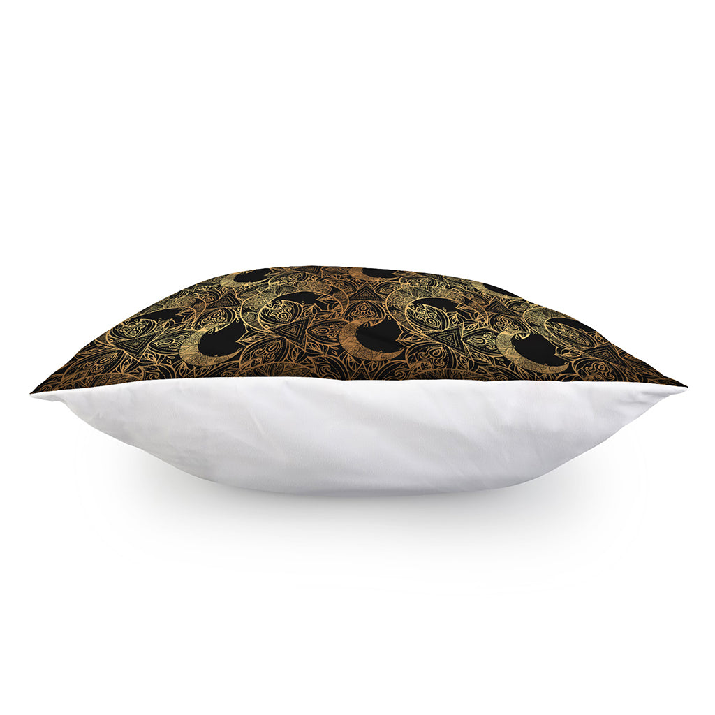 Black And Gold Celestial Pattern Print Pillow Cover